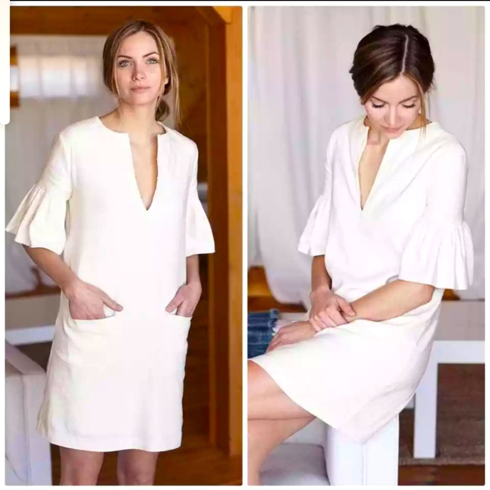 Emerson Fry Mod Ruffle Linen/Visc Dress - In Ivory